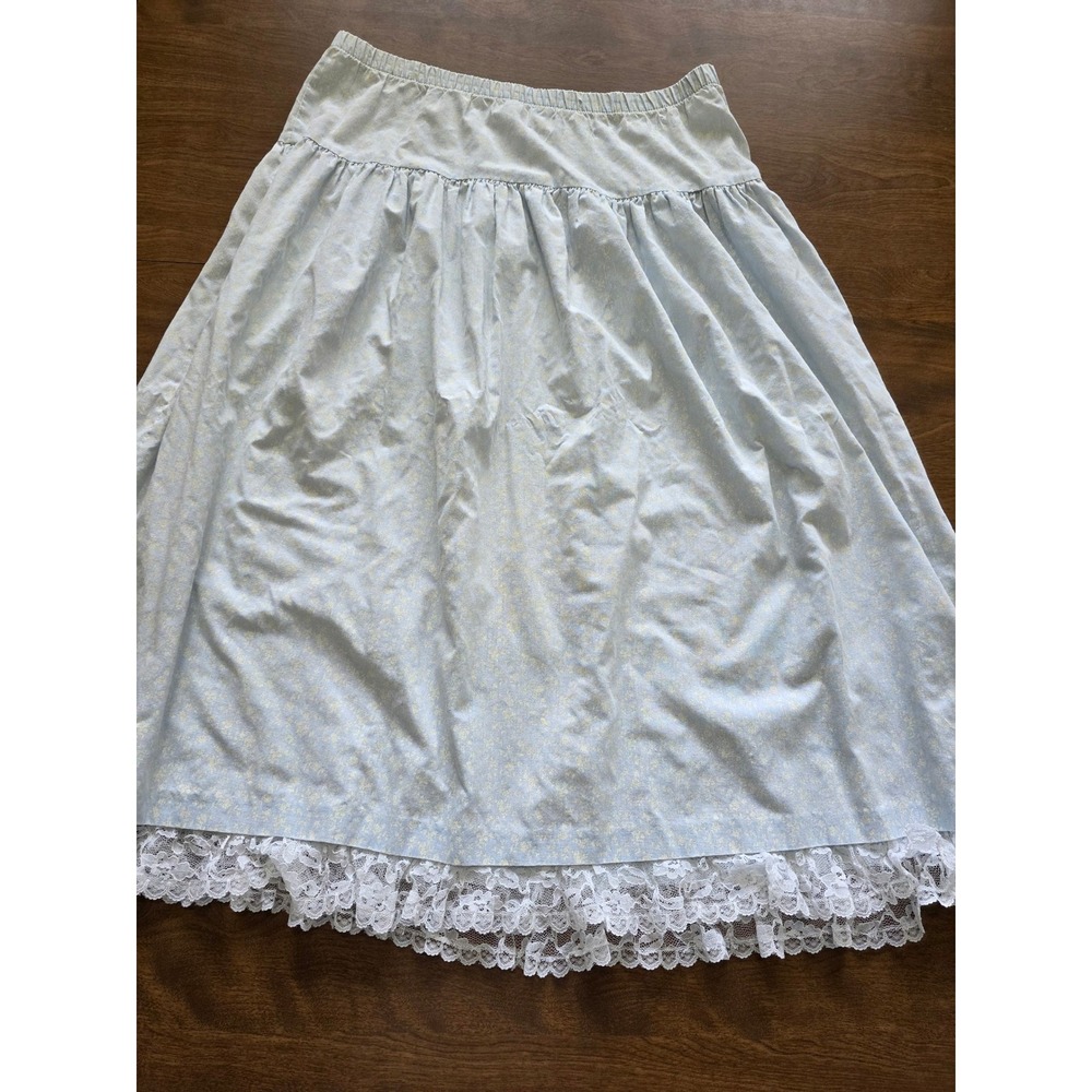 Venezia Sportswear Vintage Floral Lace Trim Midi/Maxi Skirt Blue White Large